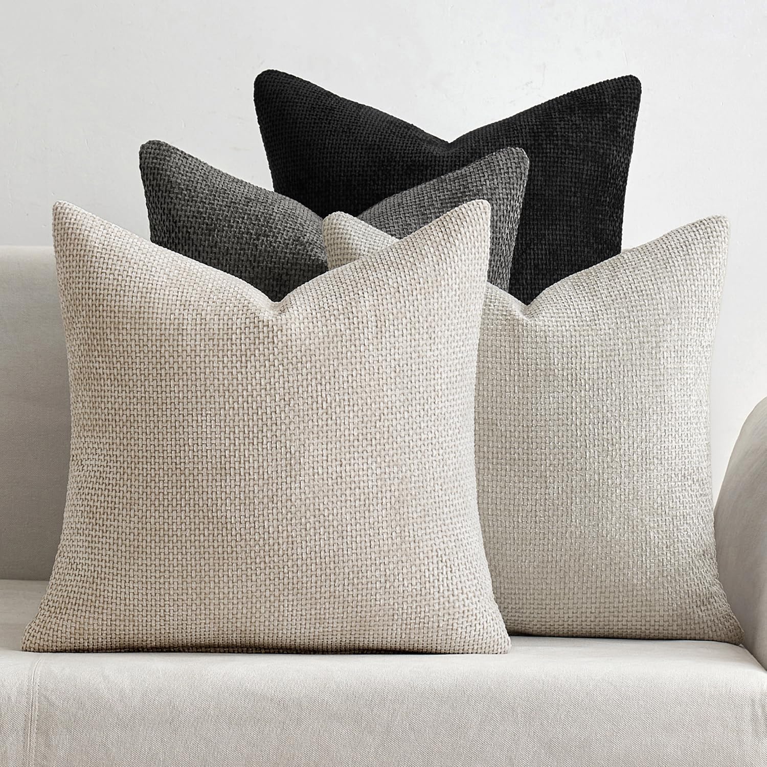 Pack of 4 Couch Throw Pillow Covers 18x18 Inch Neutral Blue Soft Decorative Chenille Pillow Covers Farmhouse Accent Cushion Covers for Boho Western Spring Coastal Decor Sofa Bed Living Room