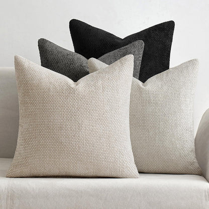Pack of 4 Couch Throw Pillow Covers 18x18 Inch Neutral Blue Soft Decorative Chenille Pillow Covers Farmhouse Accent Cushion Covers for Boho Western Spring Coastal Decor Sofa Bed Living Room