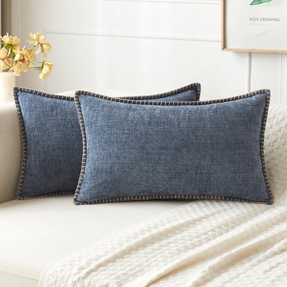 MIULEE Pack of 2 Couch Throw Pillow Covers 18x18 Inch Sage Green Farmhouse Decorative Pillow Covers with Stitched Edge Soft Chenille Solid Dyed Summer Pillow Covers for Sofa Bed Living Room