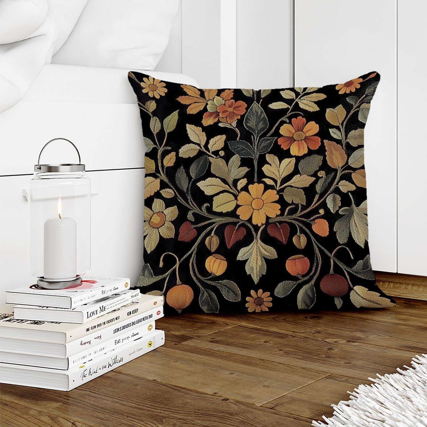 William Morris Abstract Vintage Print Floral Velvet Design Throw Pillow Covers Home Decor, Retro Art Decor Pillowcase Cushion Cover for Bed Sofa Living Room, Square 18x18inch (Black-Floral2)