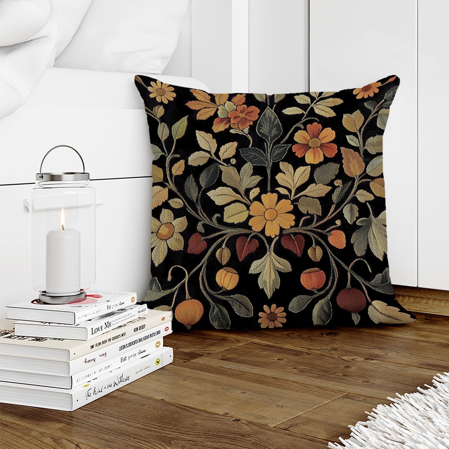 William Morris Abstract Vintage Print Floral Velvet Design Throw Pillow Covers Home Decor, Retro Art Decor Pillowcase Cushion Cover for Bed Sofa Living Room, Square 18x18inch (Black-Floral2)