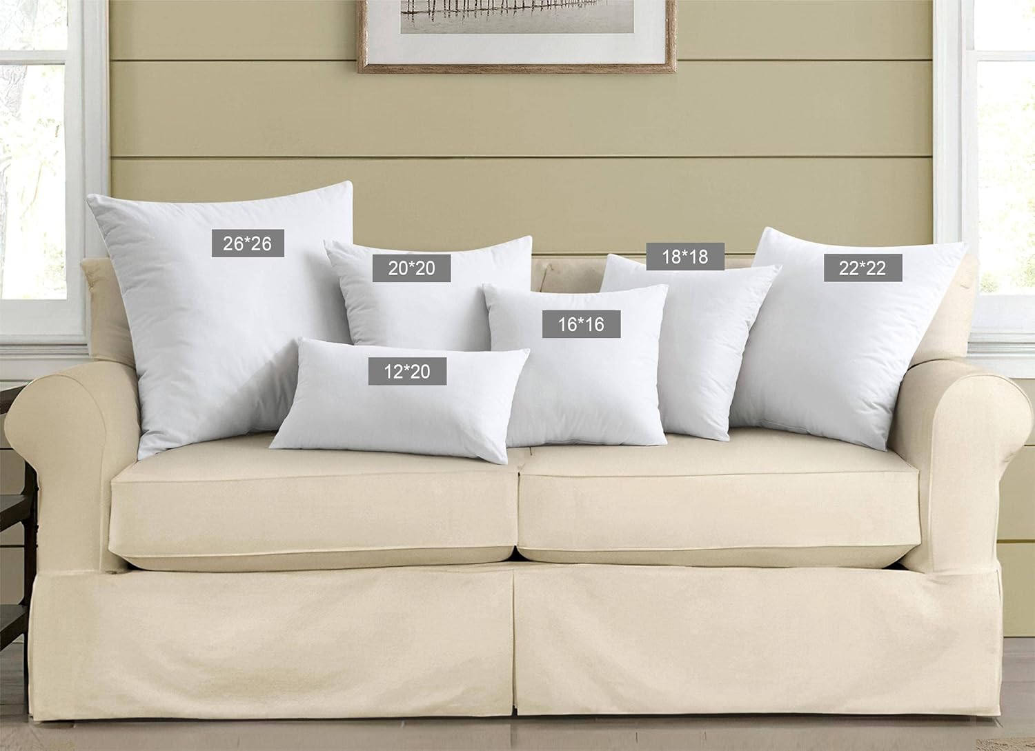 puredown® Feather Down Throw Pillow Inserts 22 x 22 (Pack of 2, White), Big Throw Pillows for Floor, Couch, Bed, Machine Washable