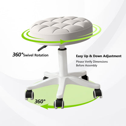 Small PU Leather Round Stool Chair Armless Comfy Rolling Medical Salon Stools with Wheels Height-Adjustable for Tattoo Salon Work Home, Office Chair