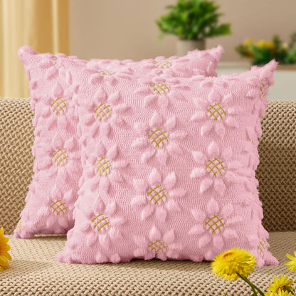 DFXSZ Spring Summer Pillow Covers 18x18 inch Set of 2 Farmhouse Decor Yellow Color Flower Heart Sunflower Soft Plush Faux Fur Jacquard Throw Pillows for Sofa Holiday Spring Home Decor PTK024C18