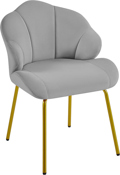 Vanity Chair, Velvet Accent Chair with Shell-Shaped Backrest, Modern Armchair with Gold Metal Legs for Dressing Room/Bedroom/Living Room, White