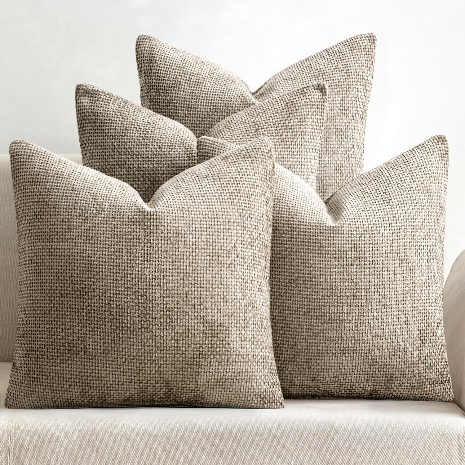 Pack of 4 Couch Throw Pillow Covers 18x18 Inch Neutral Blue Soft Decorative Chenille Pillow Covers Farmhouse Accent Cushion Covers for Boho Western Spring Coastal Decor Sofa Bed Living Room