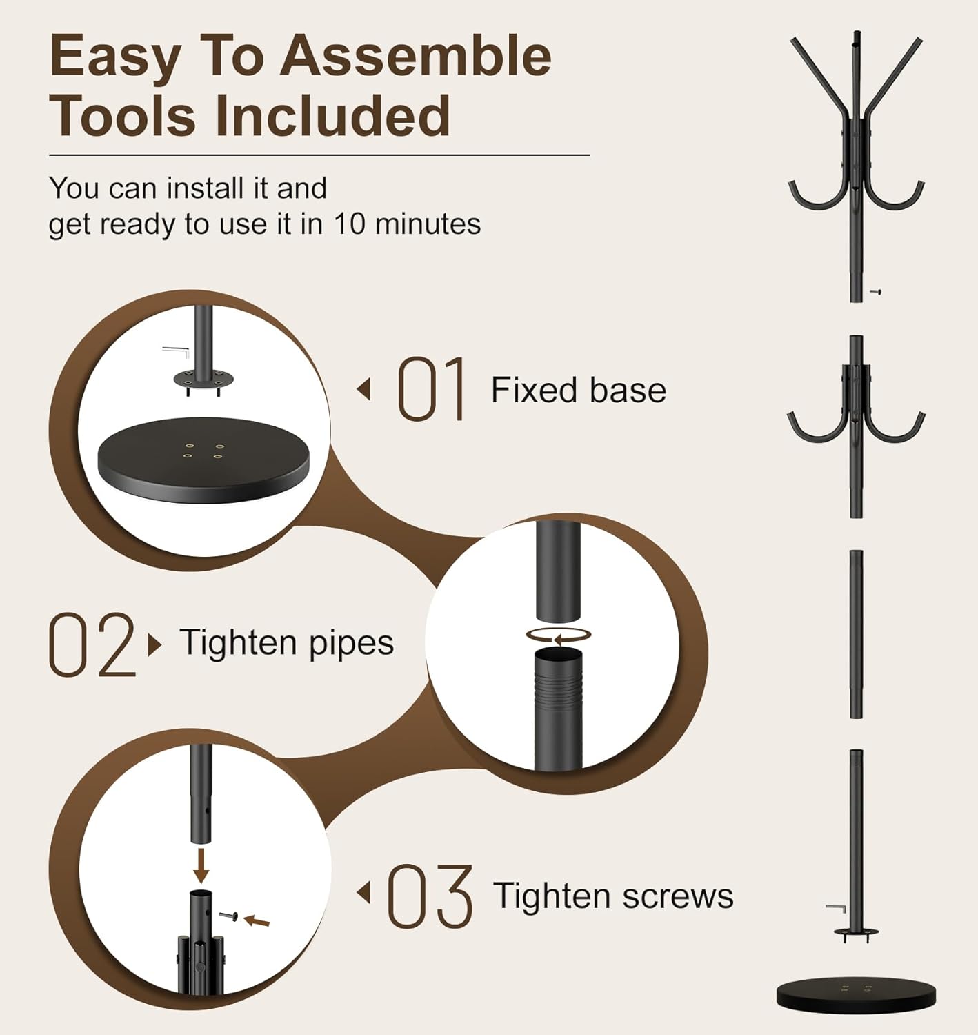 Heavy Duty Coat Rack Freestanding with Stable Wood Base Modern Coat Tree with 12 Hooks Adjustable Coats Hanger Stand Stylish Standing Clothes Tree for Entryway Bedroom Corner Hall
