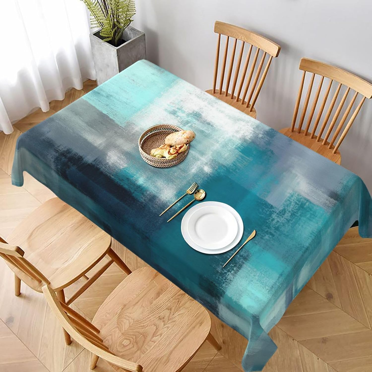 Teal Grey Tablecloth Turquoise Rectangle Table Cloth Washable Table Cover for Decoration Kitchen Dining Room 60x90 Inch