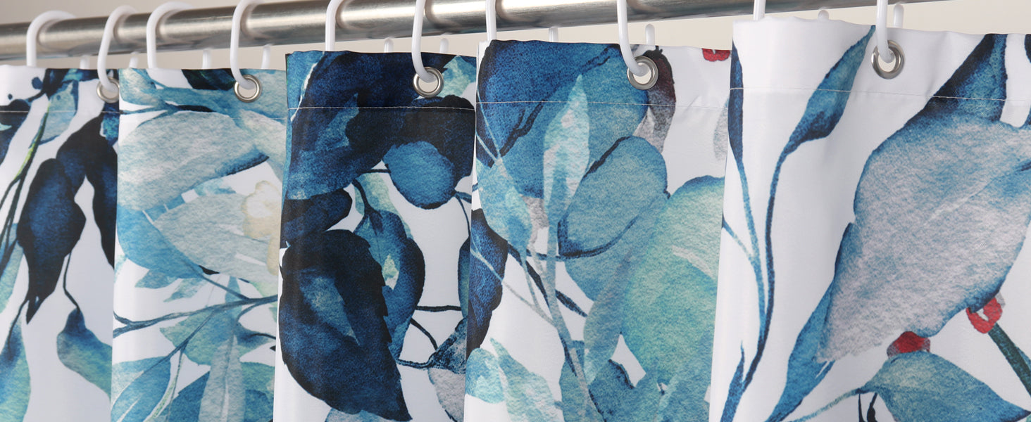 Shower Curtain Blue Eucalyptus Shower Curtains for Bathroom, Watercolor Leaf Shower Curtain Sets Waterproof Plant Shower Curtain Leaves Fabric Cloth Bathroom Curtains 72x72 inch with Hooks