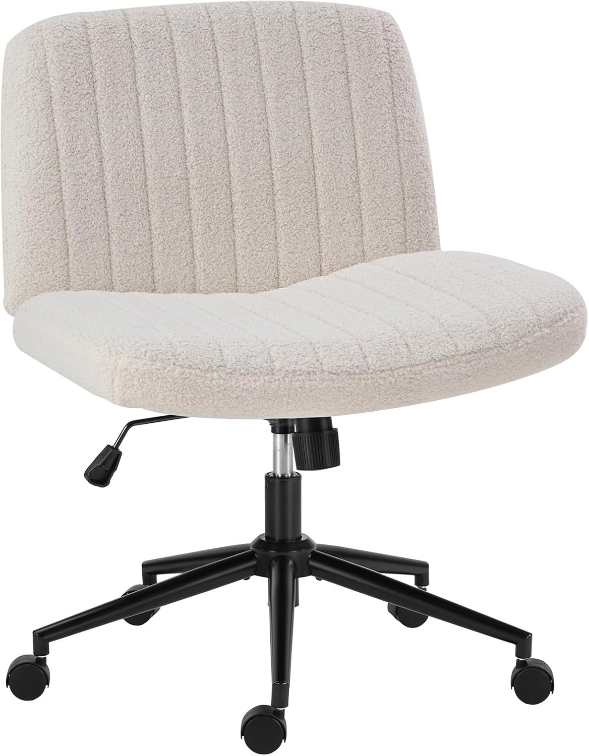 Criss Cross Chair with Wheels Wide Cross Legged Office Desk Vanity Chair Comfy Fabric Armless Adjustable Swivel for Home Computer Task Teddy Pink