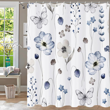 Shower Curtain Blue Eucalyptus Shower Curtains for Bathroom, Watercolor Leaf Shower Curtain Sets Waterproof Plant Shower Curtain Leaves Fabric Cloth Bathroom Curtains 72x72 inch with Hooks