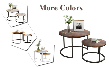 HOJINLINERO Round Coffee Table,Nesting Coffee Table Set of 2,Center Tables for Living Room,Office, Home Small Space,Stacking Side Tables,Sturdy and Easy Assembly,Wood Desktop,Brown,Large