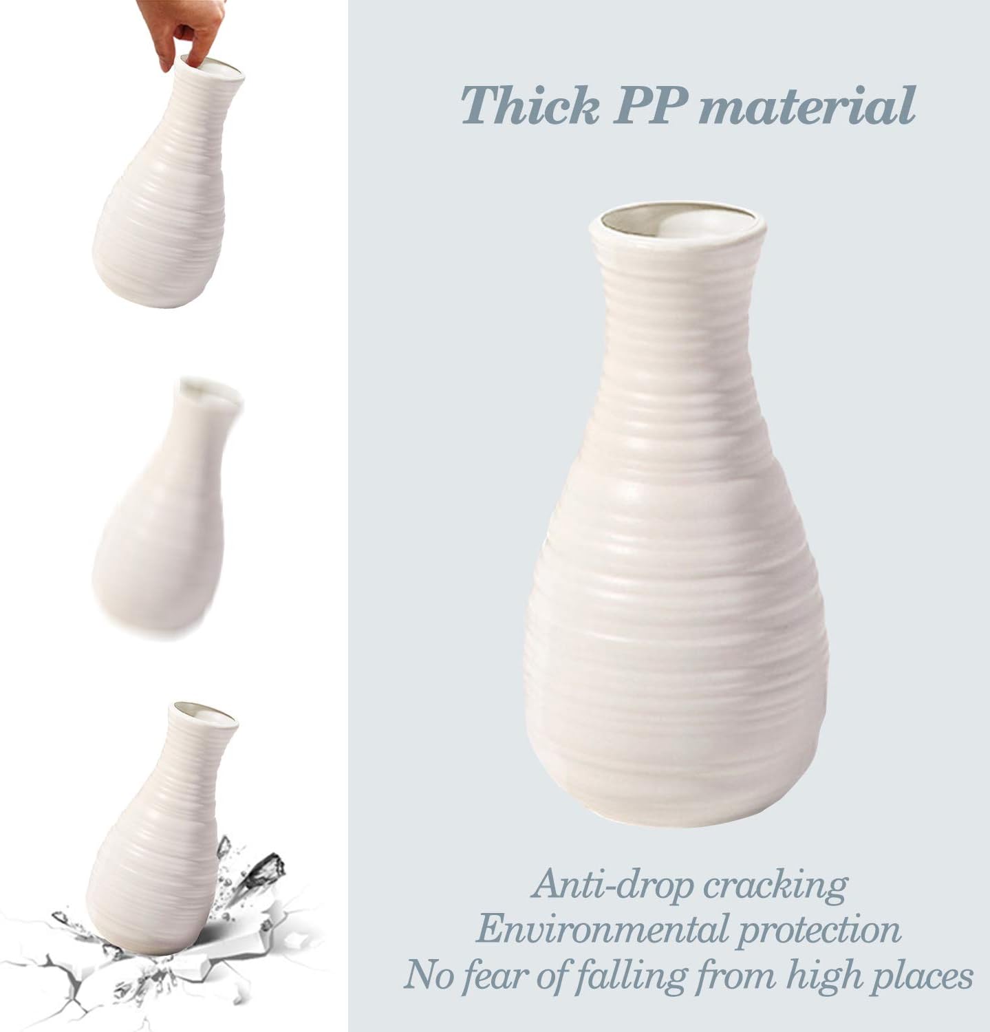Vase for Flowers, Ceramic Look Plastic Vase for Home Decor, Living Room, Table (Seashell White)