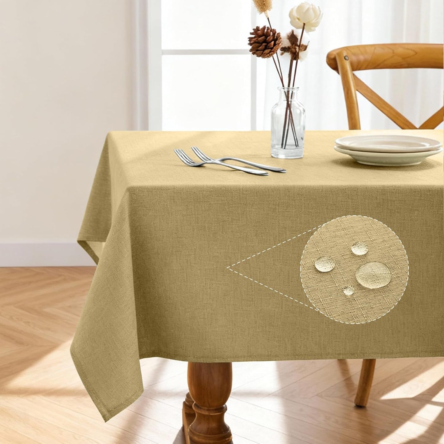 Rectangle Linen Tablecloth Waterproof & Stain Resistant, Wrinkle-Free Table Cloth Adds Elegance and Protection, Ideal for Dining, Party, Wedding and Outdoor, 52 x 70 Inch, Sage Green