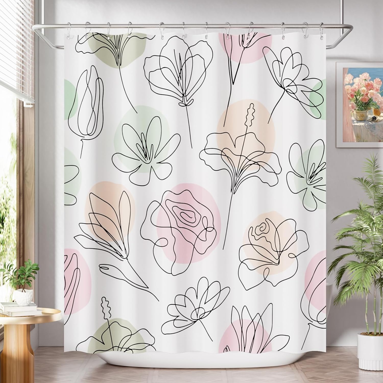 Shower Curtain, Washable Cloth Black Shower Curtain Sets with 12 Shower Curtain Hooks, Fabric Rustic Black and White Striped Curtain, Farmhouse Bathroom Curtains, 72x72 Inches