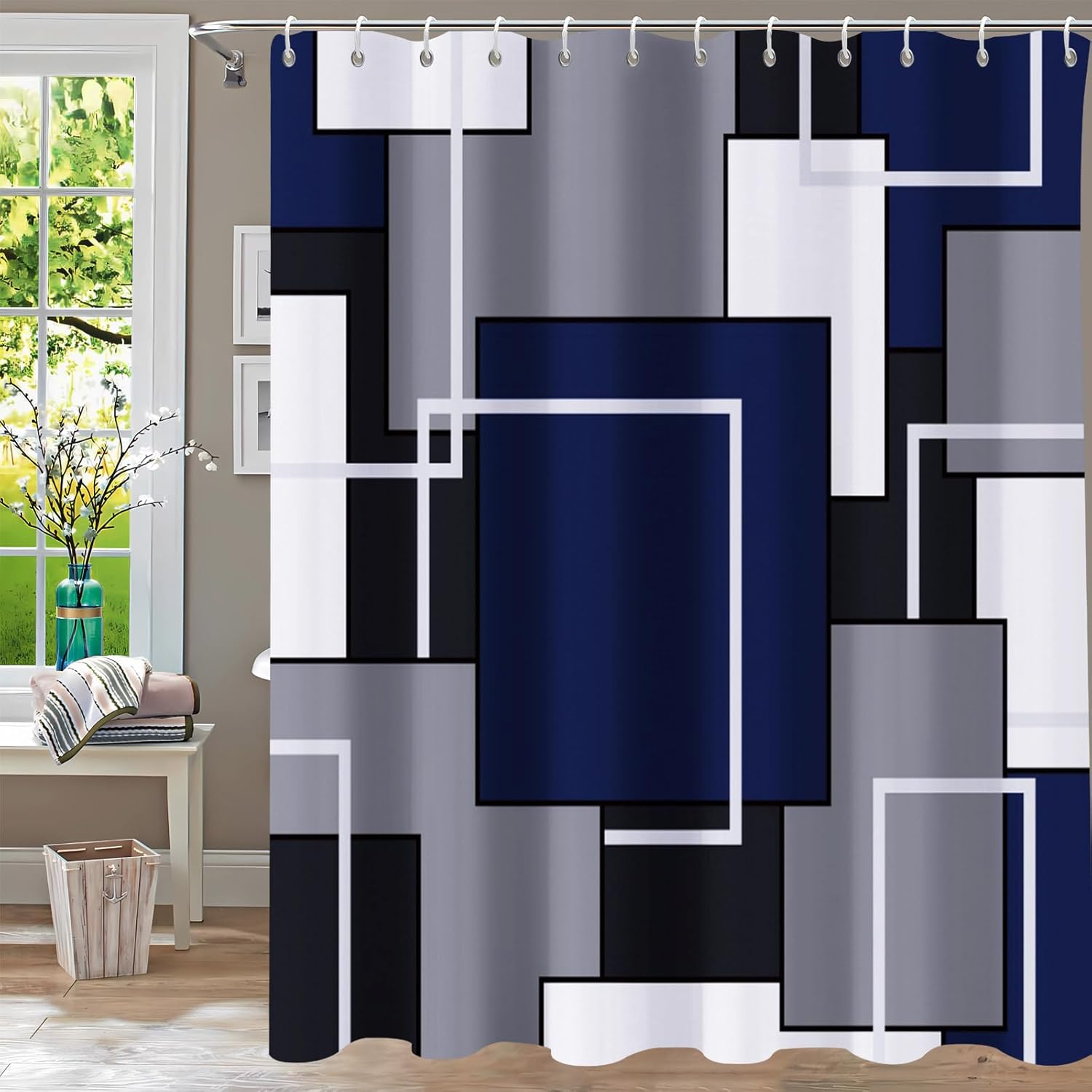 Shower Curtain Blue Eucalyptus Shower Curtains for Bathroom, Watercolor Leaf Shower Curtain Sets Waterproof Plant Shower Curtain Leaves Fabric Cloth Bathroom Curtains 72x72 inch with Hooks