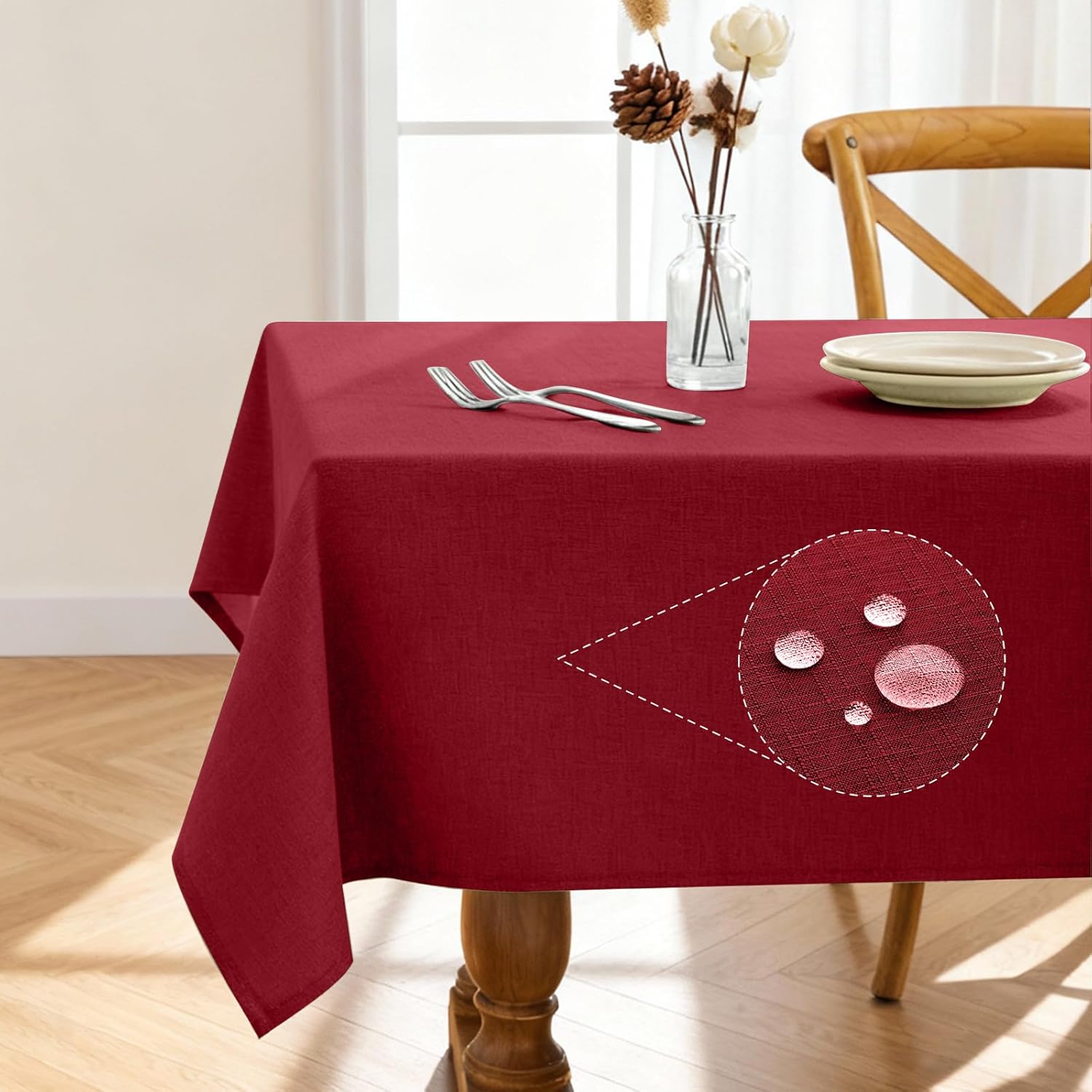 Rectangle Linen Tablecloth Waterproof & Stain Resistant, Wrinkle-Free Table Cloth Adds Elegance and Protection, Ideal for Dining, Party, Wedding and Outdoor, 52 x 70 Inch, Sage Green