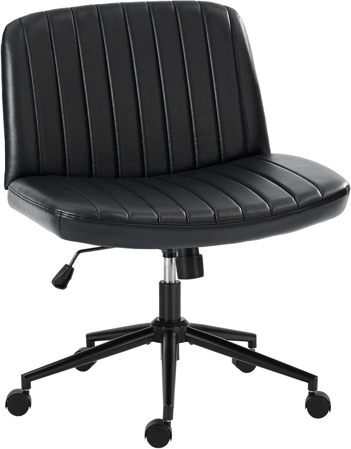Criss Cross Chair with Wheels Wide Cross Legged Office Desk Vanity Chair Comfy Fabric Armless Adjustable Swivel for Home Computer Task Teddy Pink