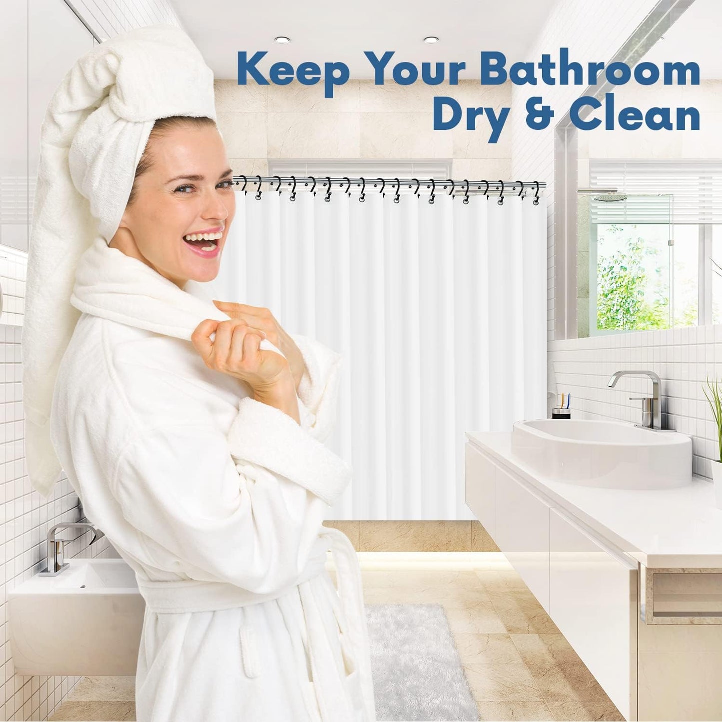 No Smell Shower Curtain Liner 72x72 White - PEVA Plastic Shower Curtain for Bathroom, PVC-Free Waterproof Shower Liner with Metal Grommets and Magnet-Weighted Bottom Hem - Washable Inner Liner