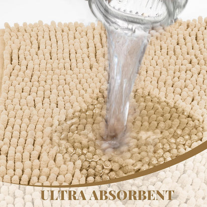 Bathroom Rugs Mat 60 x 36, Thick Soft Absorbent Chenille Bath Rugs, Rubber Backing Bath Mats for Bathroom Floor, Tub, Shower, Bedroom, Home Decor Accessories, Quick Dry Machine Washable, Beige
