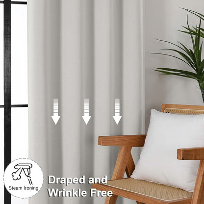 Natural Blackout Curtains for Bedroom 63 Inch Length 2 Panels Set, Solid Thermal Insulated Energy Saving Rod Pocket Window Treatment Curtains Blackout Drapes, W40 x L63 Inch, Natural