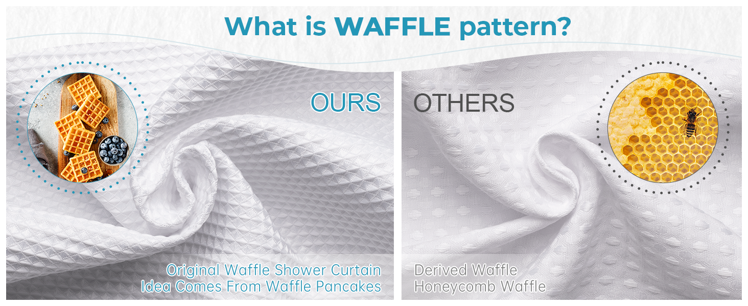 White Shower Curtain Fabric, Waffle Shower Curtains for Bathroom, Cloth Shower Curtain Heavy Duty, Thick Bathroom Shower Curtains Hotel Quality, Premium Polyester, 72x72 Inches