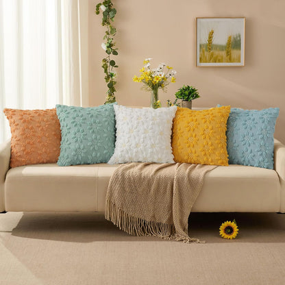 DFXSZ Spring Summer Pillow Covers 18x18 inch Set of 2 Farmhouse Decor Yellow Color Flower Heart Sunflower Soft Plush Faux Fur Jacquard Throw Pillows for Sofa Holiday Spring Home Decor PTK024C18