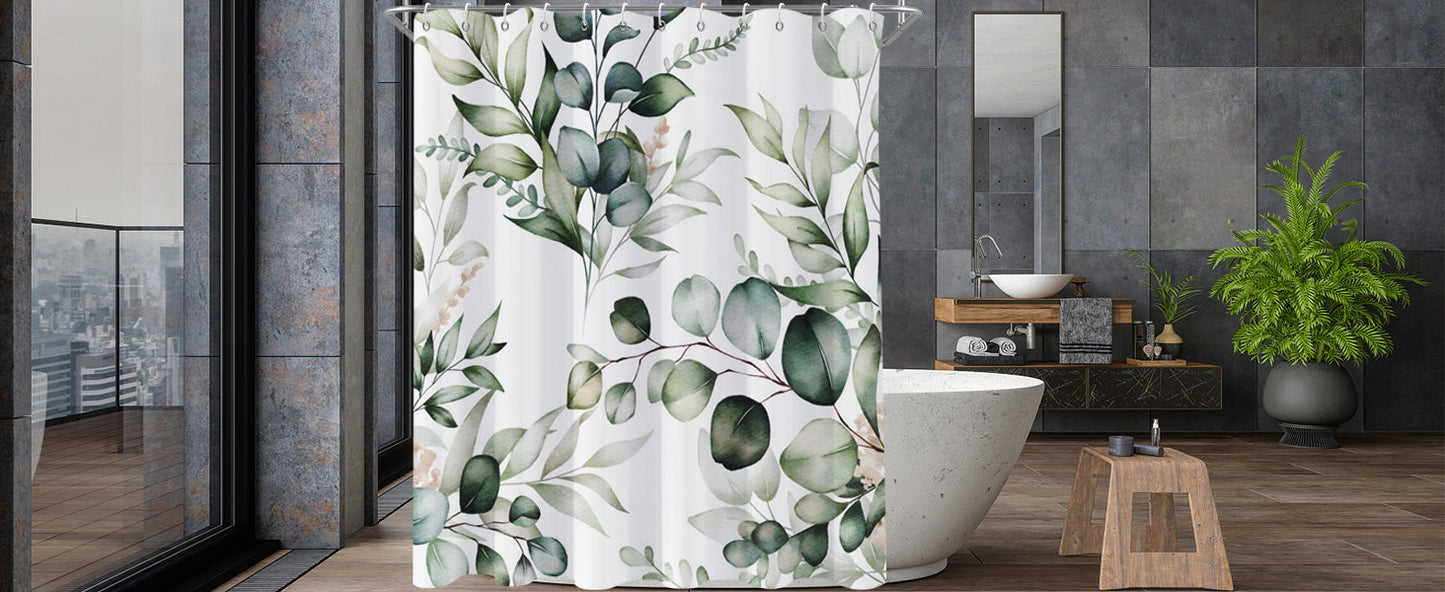 Shower Curtain Blue Eucalyptus Shower Curtains for Bathroom, Watercolor Leaf Shower Curtain Sets Waterproof Plant Shower Curtain Leaves Fabric Cloth Bathroom Curtains 72x72 inch with Hooks
