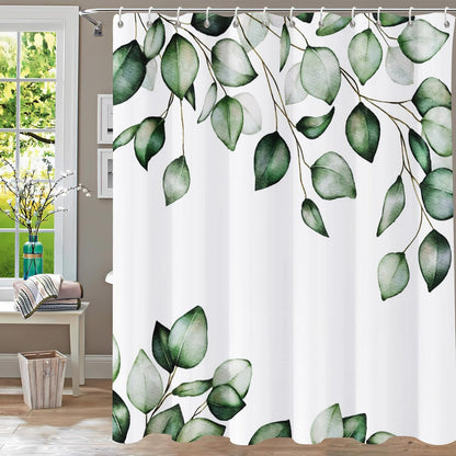 Shower Curtain Blue Eucalyptus Shower Curtains for Bathroom, Watercolor Leaf Shower Curtain Sets Waterproof Plant Shower Curtain Leaves Fabric Cloth Bathroom Curtains 72x72 inch with Hooks