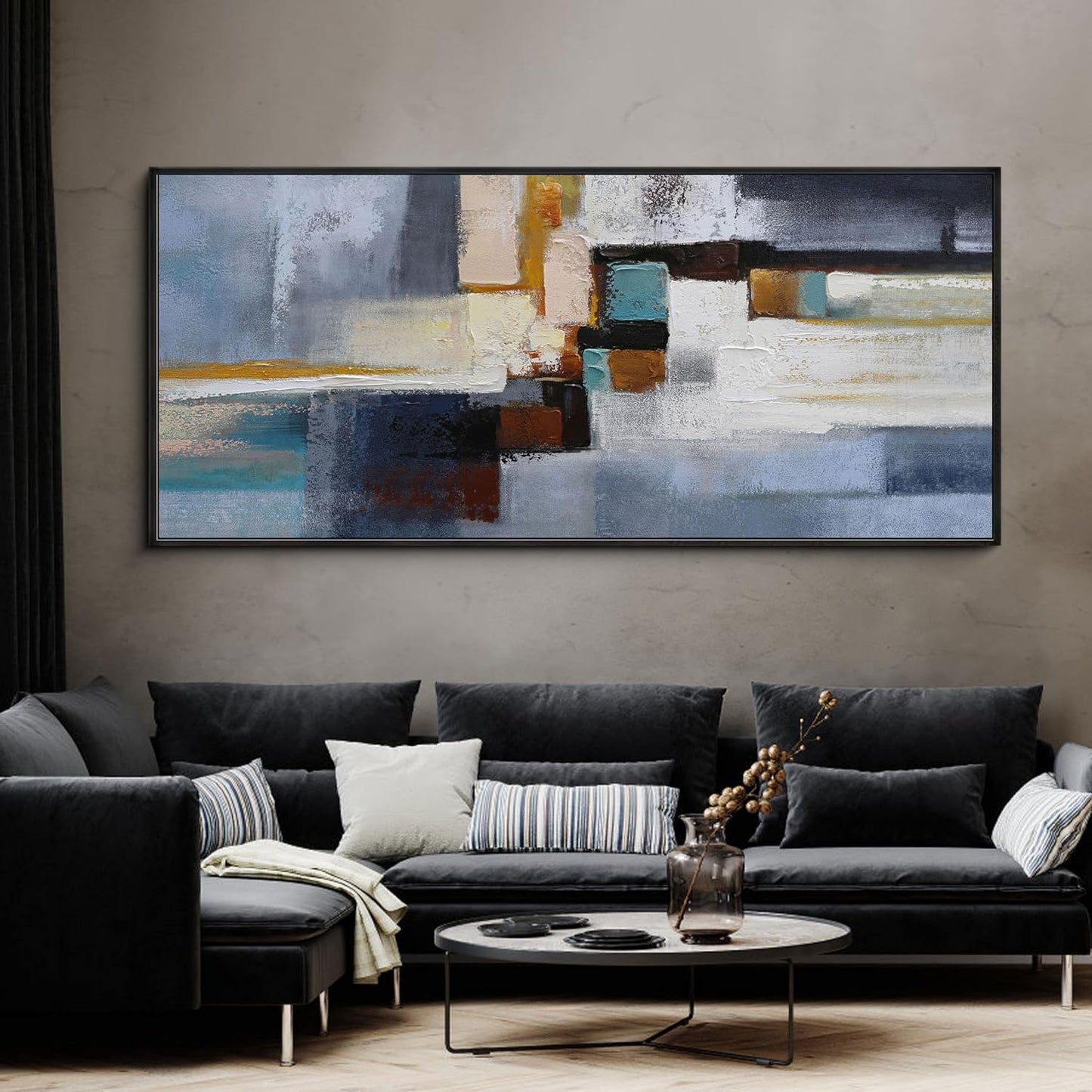 Large Wall Art for Living Room - Abstract Wall Decor Framed Picture Artwork for Wall Decorative Paintings Blue and White Modern Office Bedroom Art