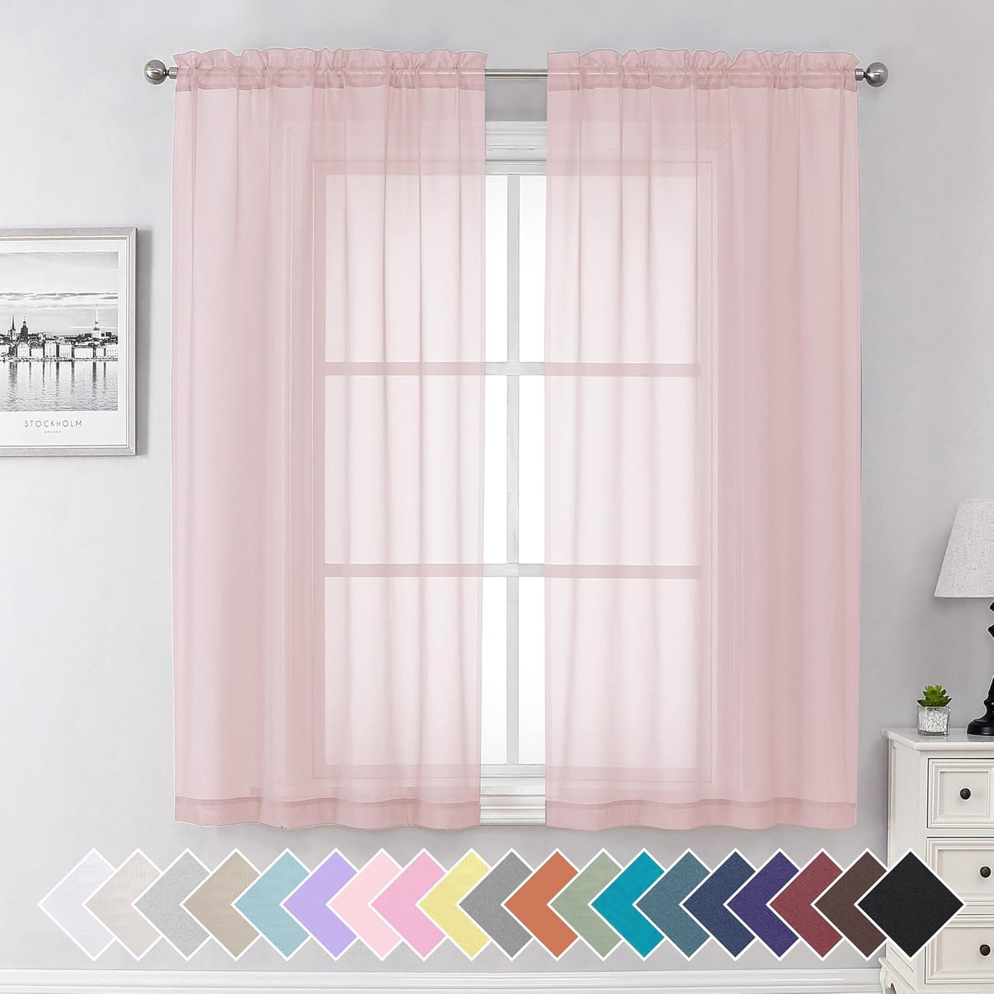 Sheer Navy Blue Curtains 84 inch Length 2 Panels Set, Airy Soft-Touching Rod Pocket Voile Drapes for Living Room/Bedroom, Each 40W x 84L