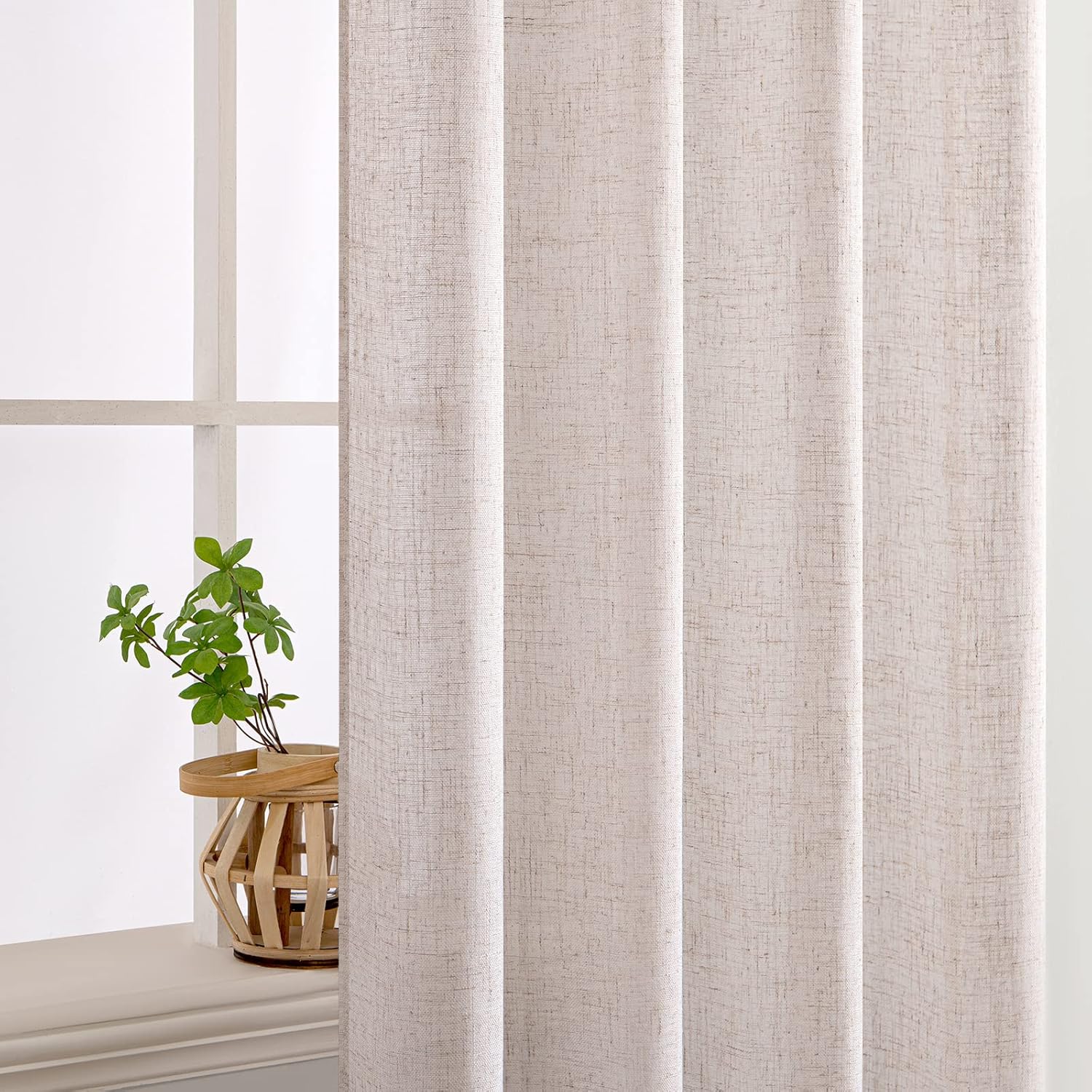 Natural White Linen Curtains 84 Inch Long for Bedroom Living Room, Soft Thick Linen Textured Window Drapes Semi Sheer Light Filtering Rod Pocket Back Tab Neutral Farmhouse Cream Ivory 2 Panels