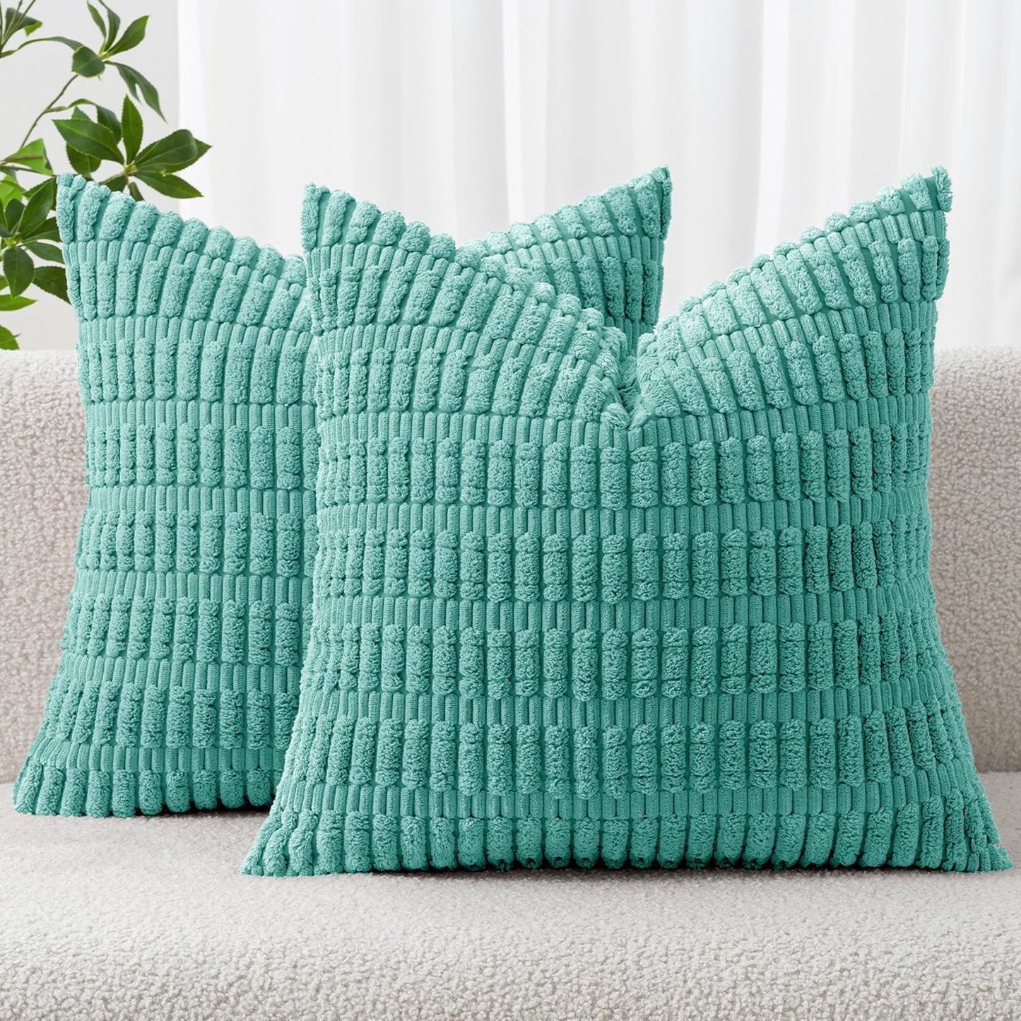 MIULEE Pack of 2 Corduroy Decorative Throw Pillow Covers 18x18 Inch Soft Boho Striped Pillow Covers Modern Farmhouse Home Decor for Sofa Living Room Couch Bed Cream White