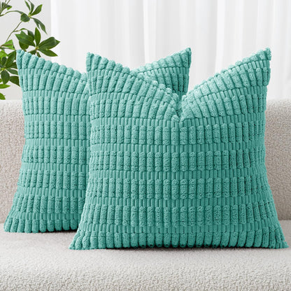 MIULEE Pack of 2 Corduroy Decorative Throw Pillow Covers 18x18 Inch Soft Boho Striped Pillow Covers Modern Farmhouse Home Decor for Sofa Living Room Couch Bed Cream White