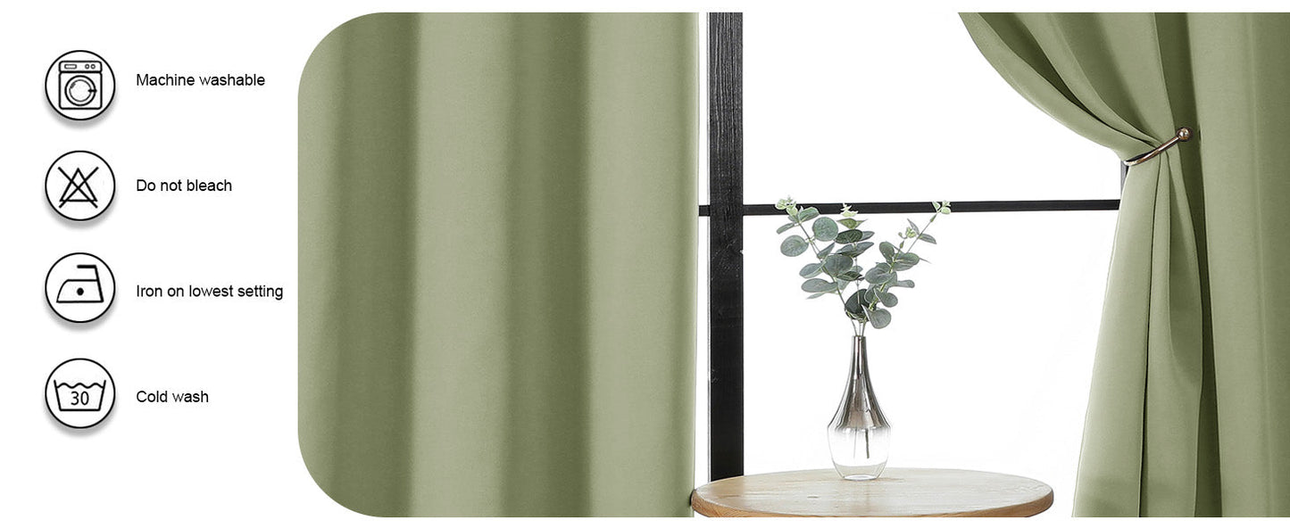 Sage Green Bedroom Blackout Curtains, 63inch (approx. 160.2cm) pieces set, solid insulated energy-saving rod pocket blackout curtains, width 40 x length 63inch (approx. 101.6cm), gray-green
