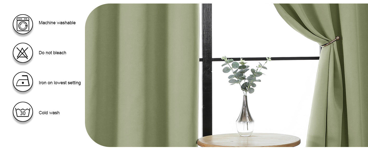Sage Green Bedroom Blackout Curtains, 63inch (approx. 160.2cm) pieces set, solid insulated energy-saving rod pocket blackout curtains, width 40 x length 63inch (approx. 101.6cm), gray-green