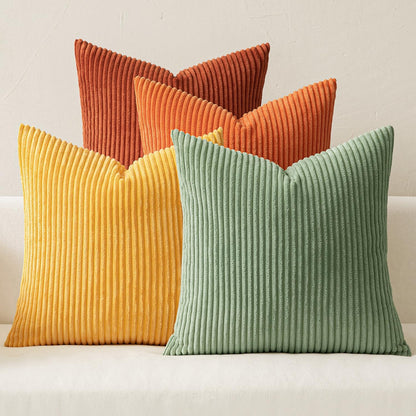 Boho Farmhouse Sage Green Throw Pillow Covers 18x18 Inch Set of 4 Mordern Nordic Cushion Covers Soft Corduroy Spring Home Decor for Couch Bed Sofa Living Room Forest Green