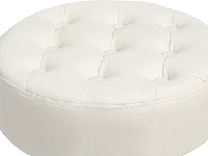 Mid-Century Tufted Adjustable Swivel Makeup Ottoman Stool; Modern Big Size Round Vanity Stool Chair for Bedroom Living Room (White)