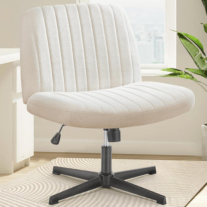 Criss Cross Chair with Wheels Wide Cross Legged Office Desk Vanity Chair Comfy Fabric Armless Adjustable Swivel for Home Computer Task Teddy Pink