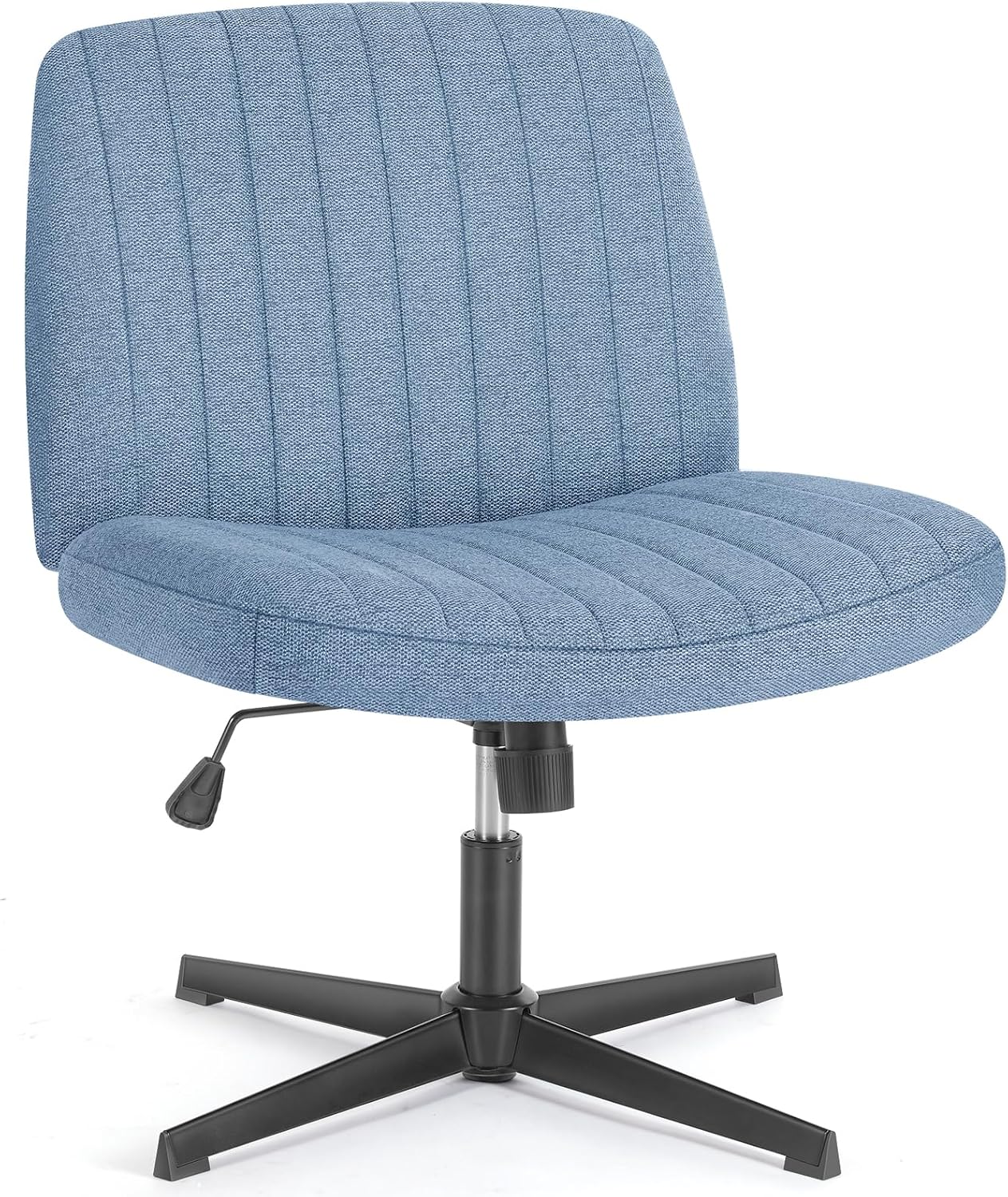 Criss Cross Chair with Wheels Wide Cross Legged Office Desk Vanity Chair Comfy Fabric Armless Adjustable Swivel for Home Computer Task Teddy Pink