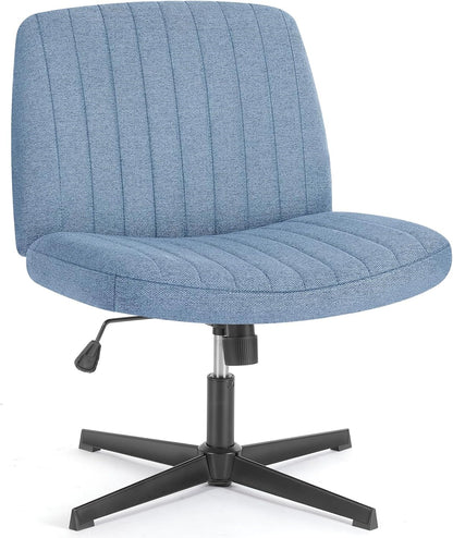 Criss Cross Chair with Wheels Wide Cross Legged Office Desk Vanity Chair Comfy Fabric Armless Adjustable Swivel for Home Computer Task Teddy Pink