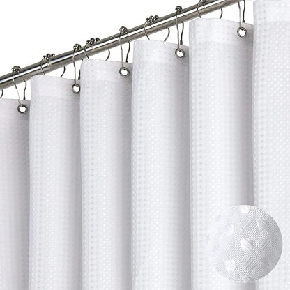 Dynamene Sage Green Shower Curtain - Waffle Textured Heavy Duty Thick Fabric Shower Curtains for Bathroom, 256GSM Luxury Weighted Polyester Cloth Bath Curtain Set with 12 Plastic Hooks，72Wx72H,Green
