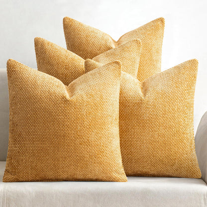 Pack of 4 Couch Throw Pillow Covers 18x18 Inch Neutral Blue Soft Decorative Chenille Pillow Covers Farmhouse Accent Cushion Covers for Boho Western Spring Coastal Decor Sofa Bed Living Room