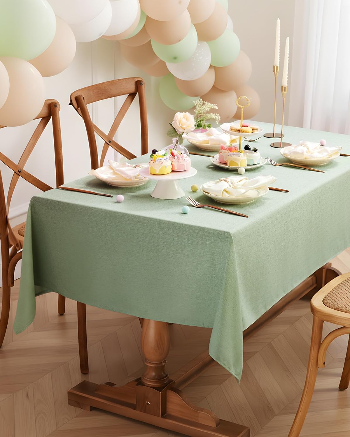 Rectangle Linen Tablecloth Waterproof & Stain Resistant, Wrinkle-Free Table Cloth Adds Elegance and Protection, Ideal for Dining, Party, Wedding and Outdoor, 52 x 70 Inch, Sage Green