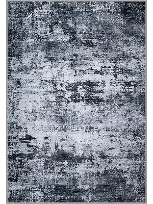 5x7 Area Rug Living Room Rug: Washable Modern Abstract Soft Thin Rug Indoor Floor No Slip Stain Resistant Carpet for Bedroom Dining Room Farmhouse Nursery Home Office - Black