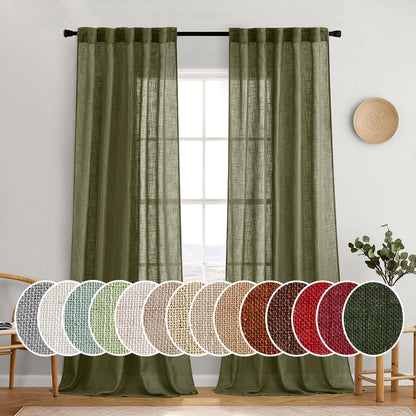 Natural White Linen Curtains 84 Inch Long for Bedroom Living Room, Soft Thick Linen Textured Window Drapes Semi Sheer Light Filtering Rod Pocket Back Tab Neutral Farmhouse Cream Ivory 2 Panels