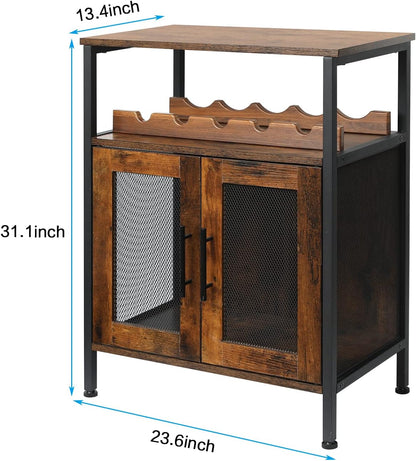 X-cosrack Wine Bar Rack Cabinet with Detachable Wine Rack, Coffee Barwith Glass Holder, Small Sideboard and Buffet Cabinet with Mesh Door, Rustic Brown(Patent Pending)
