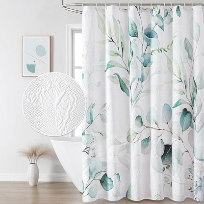 Watercolor Floral Shower Curtain, 3D Embossed Butterflies Grey Beige Flower Bathroom Curtains, Minimalist White Cloth Bath Curtain, Waterproof Fabric Textured Shower Curtain Set with Hooks, 72x72