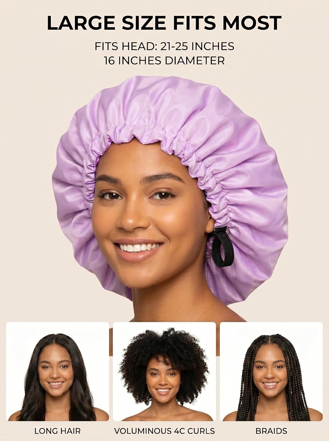 Shower Cap,Extra Adjustable Shower Caps for Women Double-Layer Waterproof Reusable Hair Cap, Large Size Hair Cap for All Hair,for Girls Spa Bath,Soft and Comfortable (Purple)