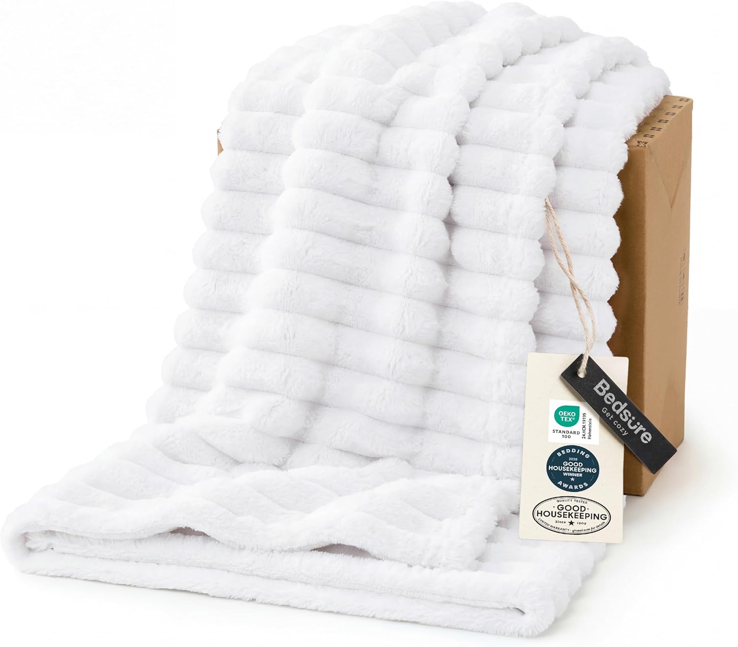 Bedsure GentleSoft Blankets Queen Size for Bed - Cozy Soft Sofa Couch Cover Blankets for Women, Cute Large Bedding Fleece Throws for Girls, Off White, 90x90 Inches